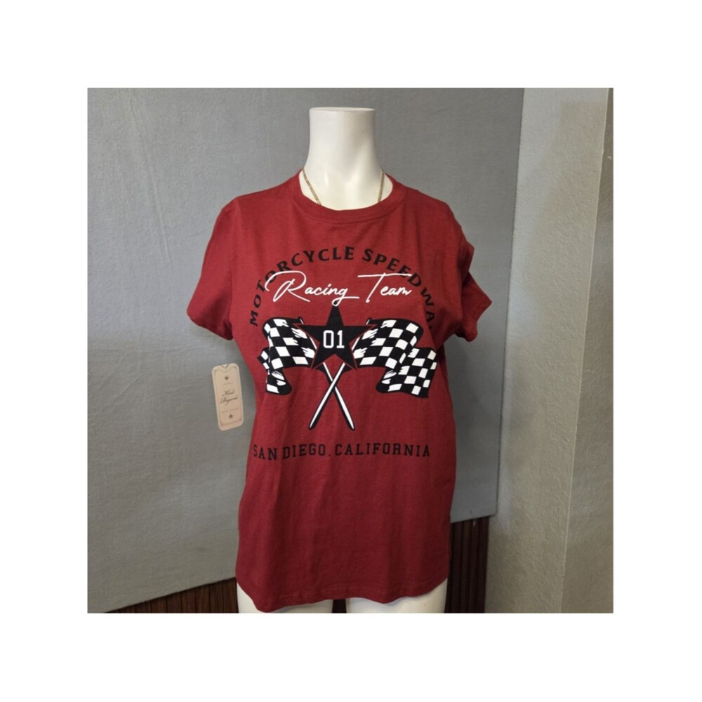Women's Kind Regards Red Motorcycle Speedway Graphic Tee, Size Large